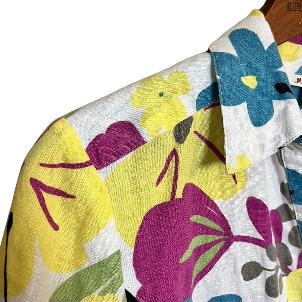 JM Collection 100% Linen Floral Button Down Shirt - Picture 4 of 7